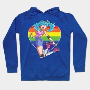 Roller Skate Girl Rainbow Heart Rollerblader Hoodie